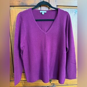 Belford Women's Cranberry V-Neck  100% Cashmere Sweater Ladies XL NWOT